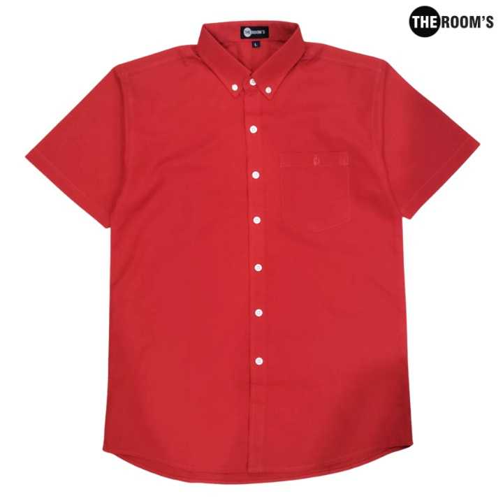 THE ROOM'S - เดอะรูม เสื้อเชิ้ต คอปก สีแดง Oxford แขนสั้น รีดง่าย ใส่สบาย