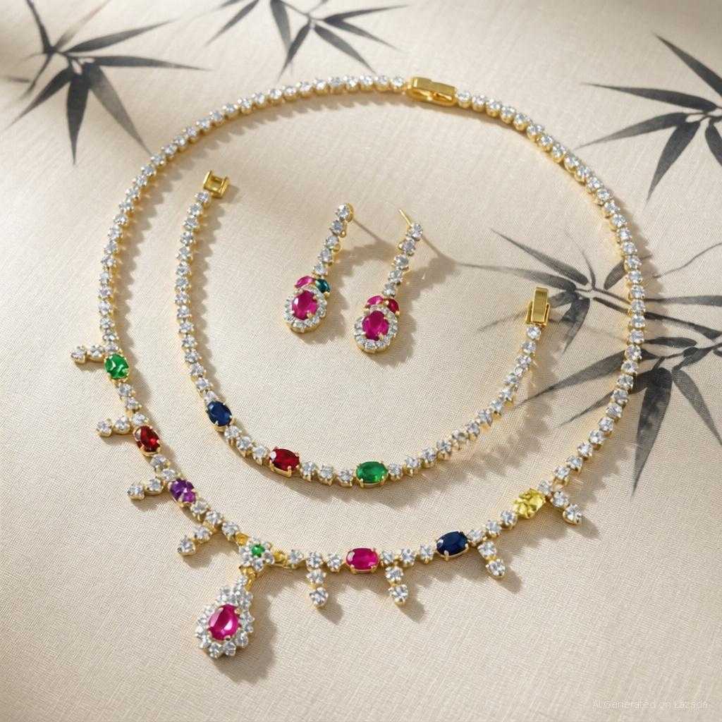Neriza Jewelry/ ชุดเครื่องประดับเพชรสังเคราะห์ ประกายเทียบเท่าเพชรแท้ พร้อมกล่อง NZC048