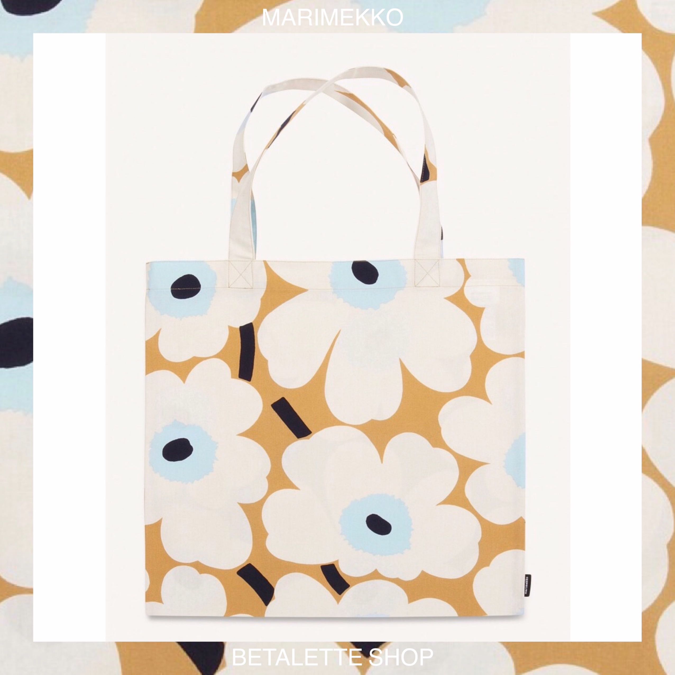 พร้อมส่ง สีหายาก !! 🌸 Marimekko Unikko Tote Bag ดอกขาวฟ้าพื้นเบจ 🌸