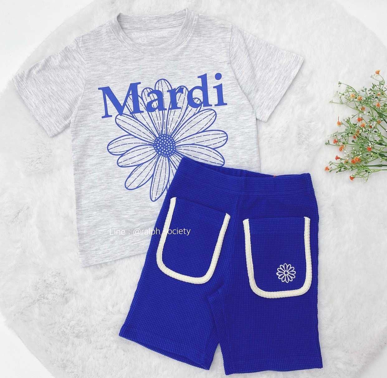 Mardi Flower Waffle Set up T-Shirt & Short Set (Blue)