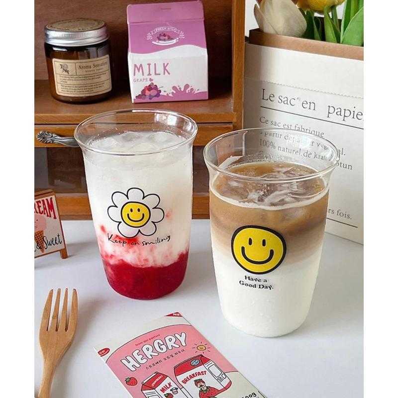 🎀 พร้อมส่ง 🎀 แก้วใสยิ้มแย้ม & ดอกไม้ 🌼😊