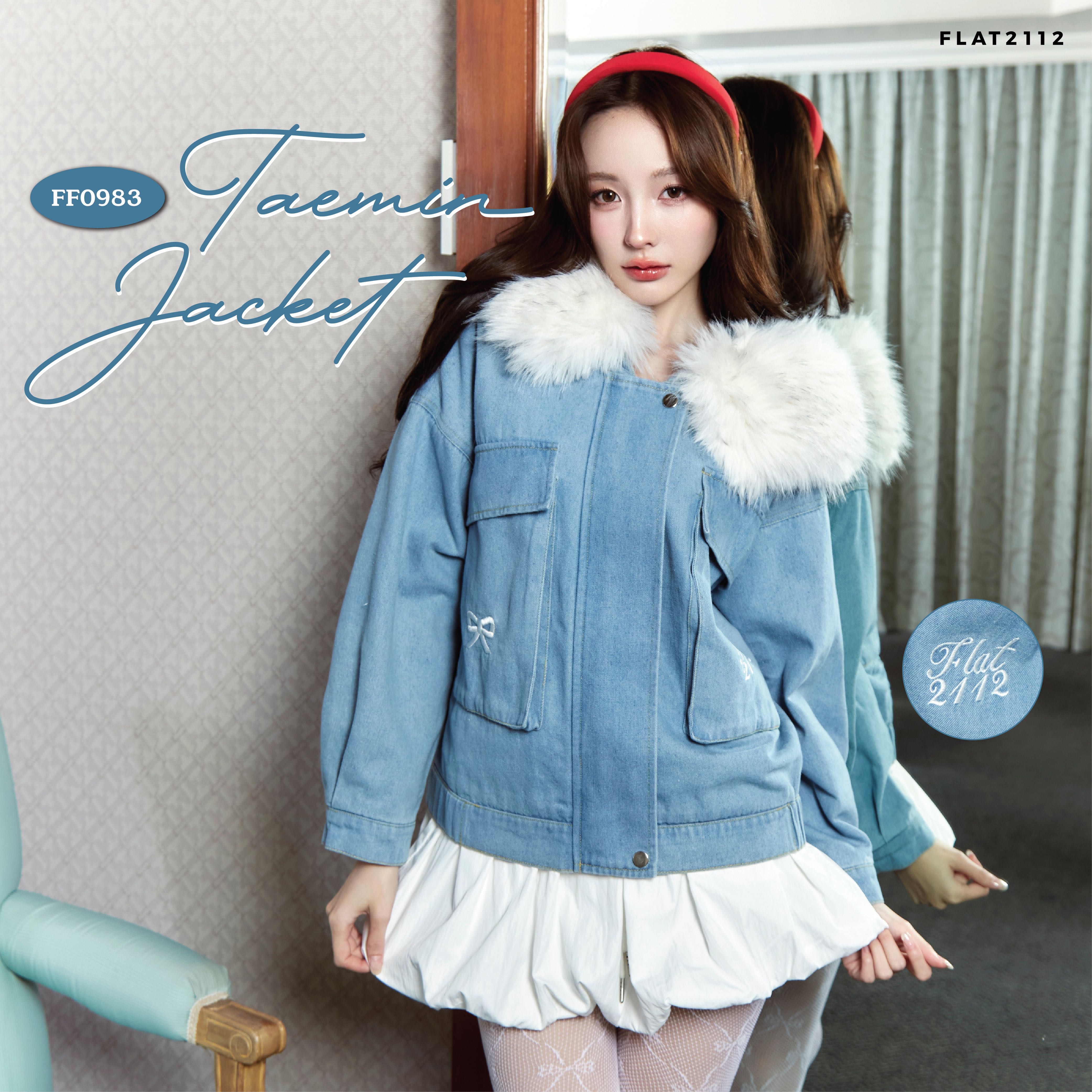 FLAT2112 FF0983 : TAEMIN JACKET เสื้อแจ็กเก็ตยีนส์แขนยาว มีฮู้ดขนนเฟอร์
