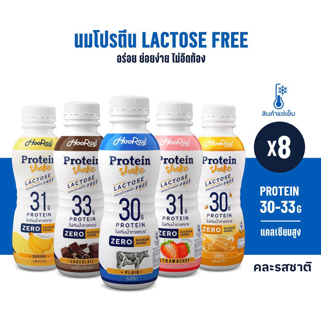 Hooray! Protein Shake แพ็ค 8 ขวด - นมโปรตีนสูตร Lactose Free