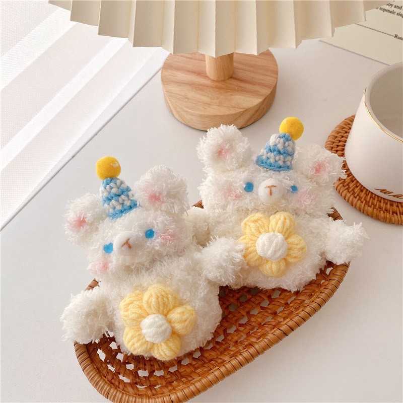 ♥ เคส Airpods : Lovely bear ตุ๊กตาน้องหมีขาวขนปุย + สายสะพาย
