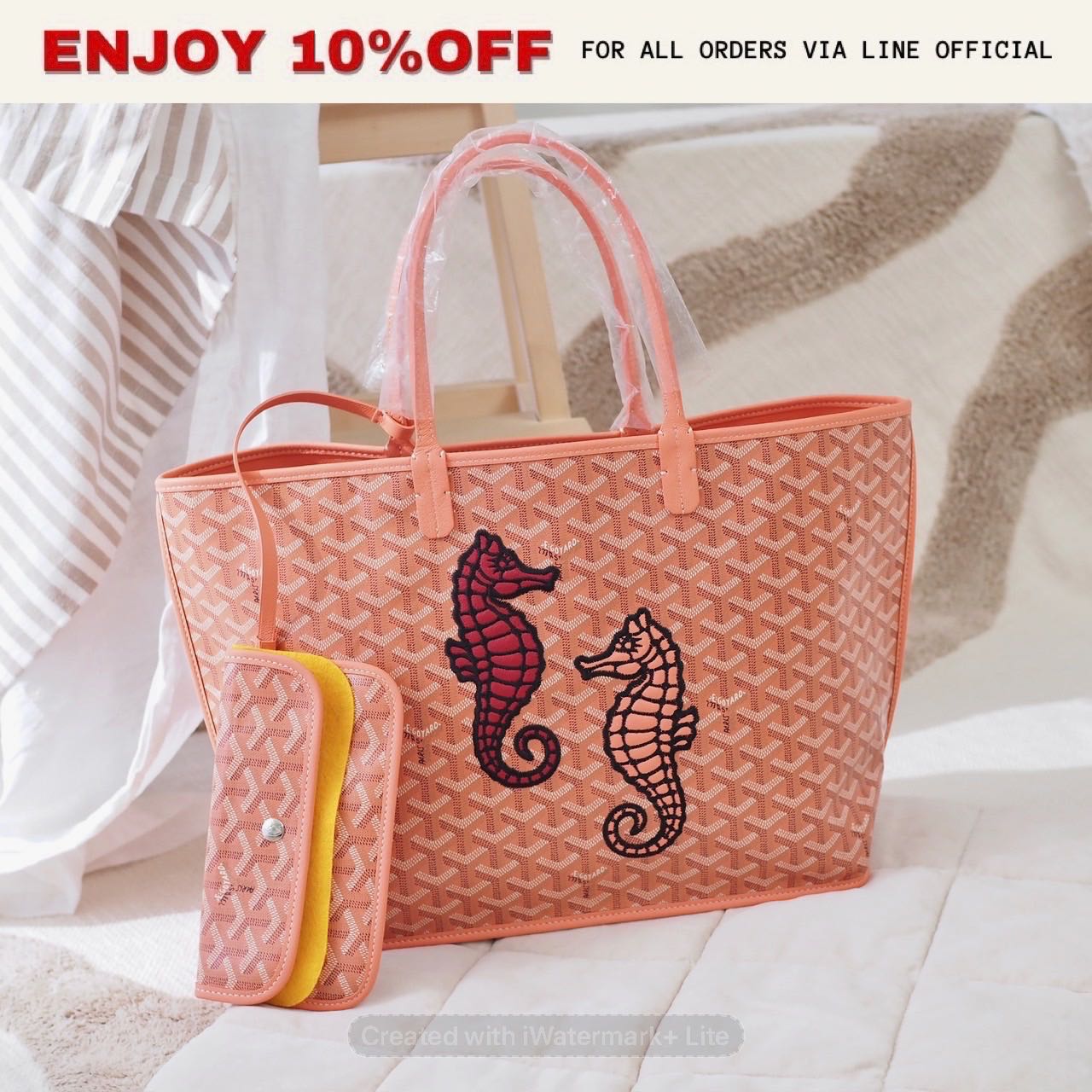 NEW! GOYARD Anjou PM Seahorse Embroidery สี Coral | Bag