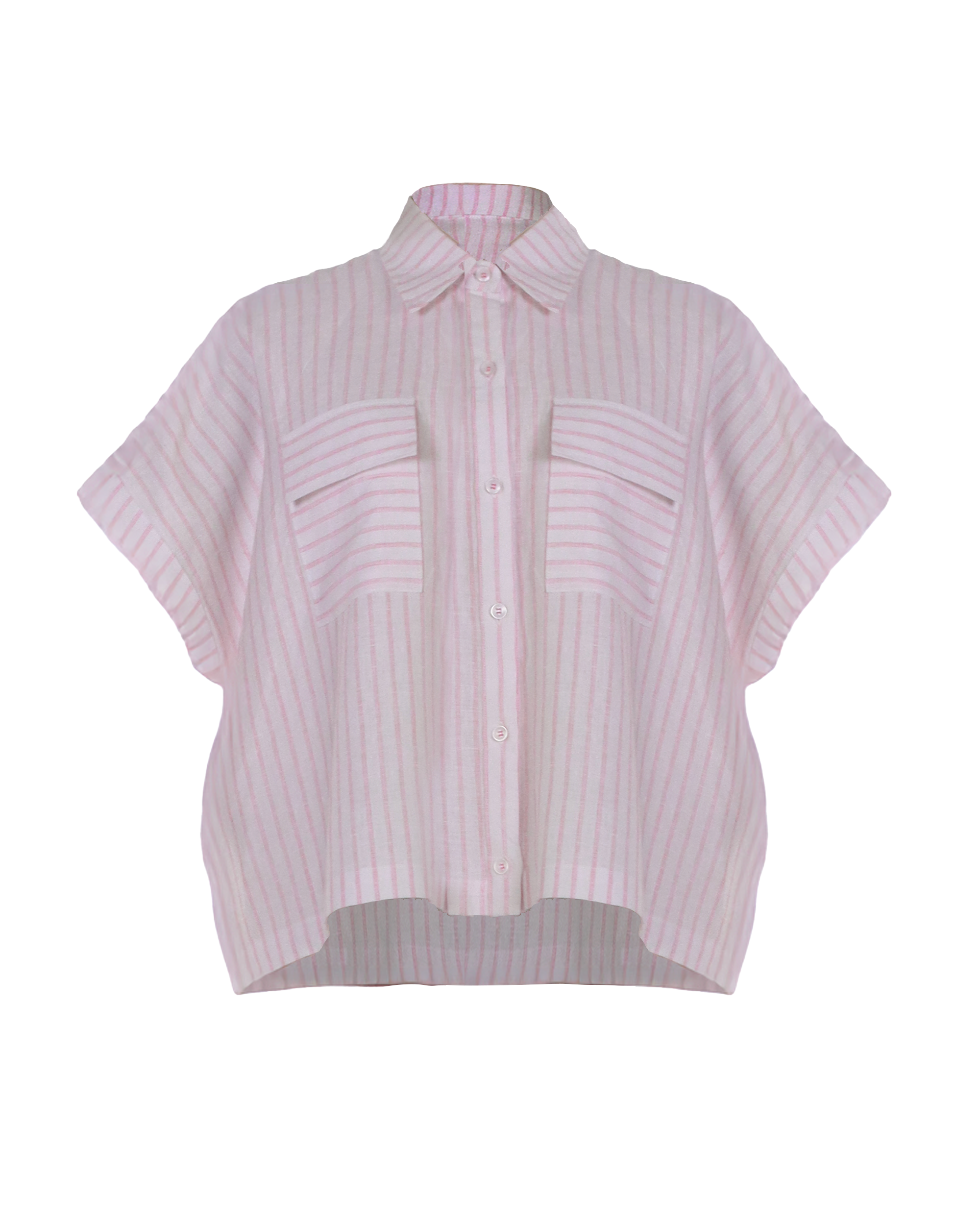 เสื้อเชิ้ตครอป สีขาวริ้วชมพู Pink Striped White Crop Shirt