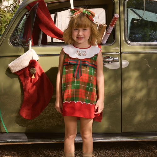 Holiday Hues Tartan Scallop Set (Scallop Dress & Headband) 100% Premium Cotton