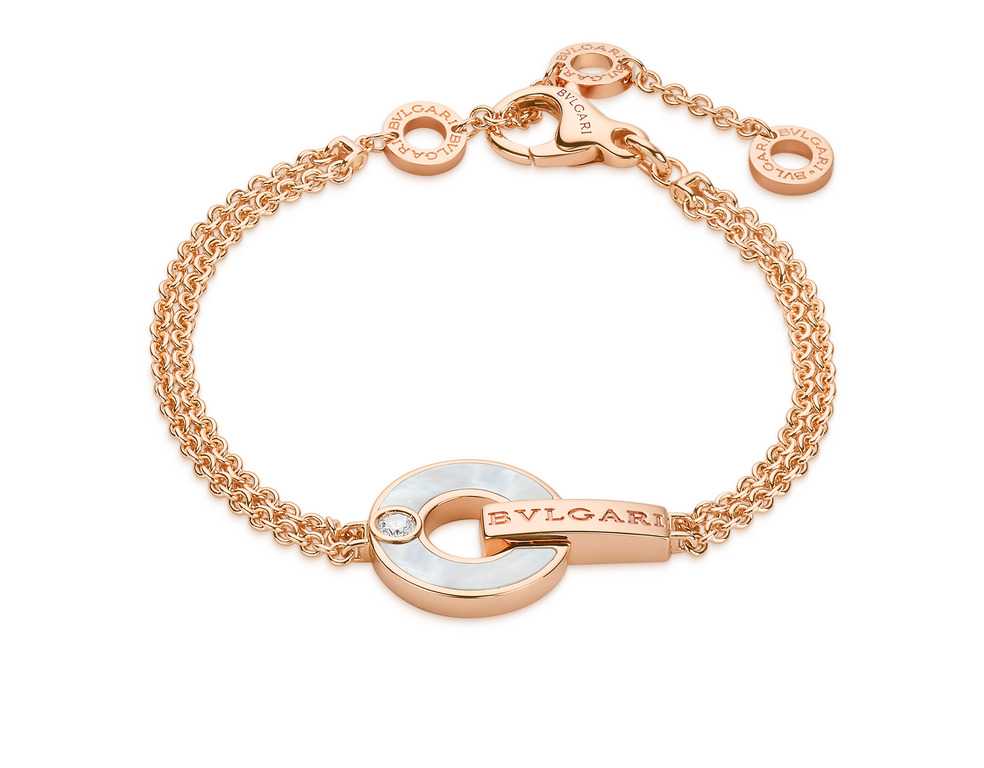 Bvlgari Bvlgari Bracelet with Mother-Of-Pearl Elements and a Round Brilliant-Cut Diamond