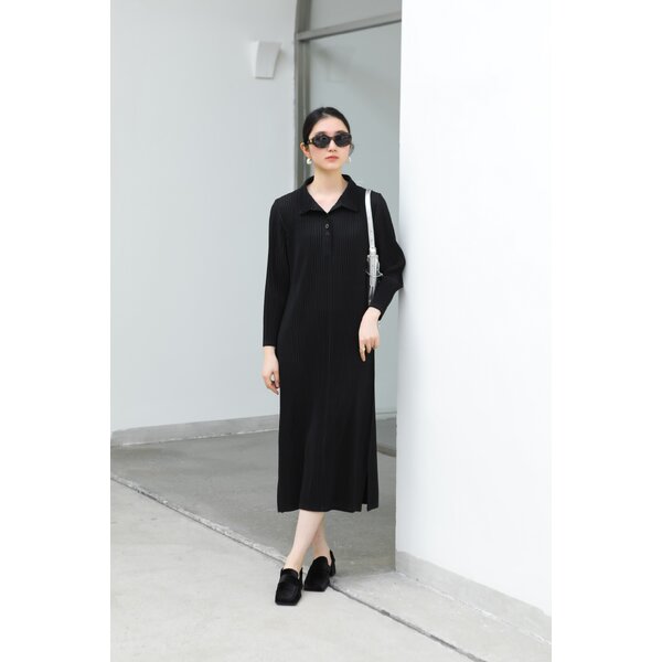 2MUAY รุ่น GJO9111 เดรสพลีทคุณภาพ THICK LONG SLEEVE POLO PLEATED DRESS 8 สี FREE SIZE