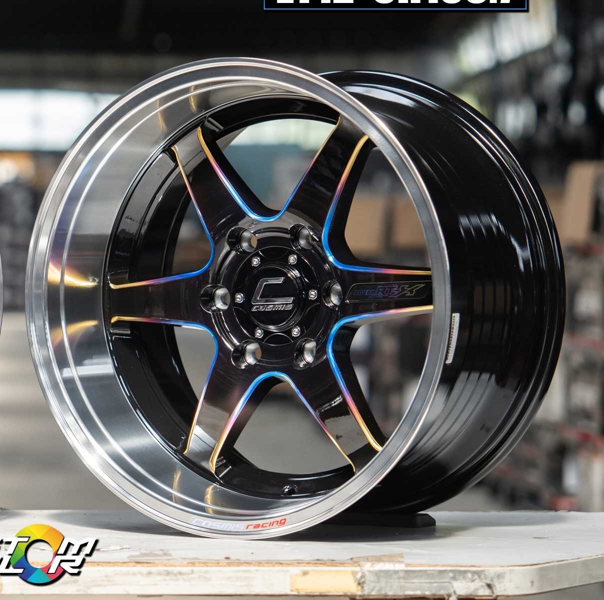 แม็กซ์ RTX18X9.56X139.7ET15CB.106BLK-W(TITANIUM)LP+PLATEสีดำเงาขอบเงาCNCข้างก้านไทเทเนียม+เพลทCustom