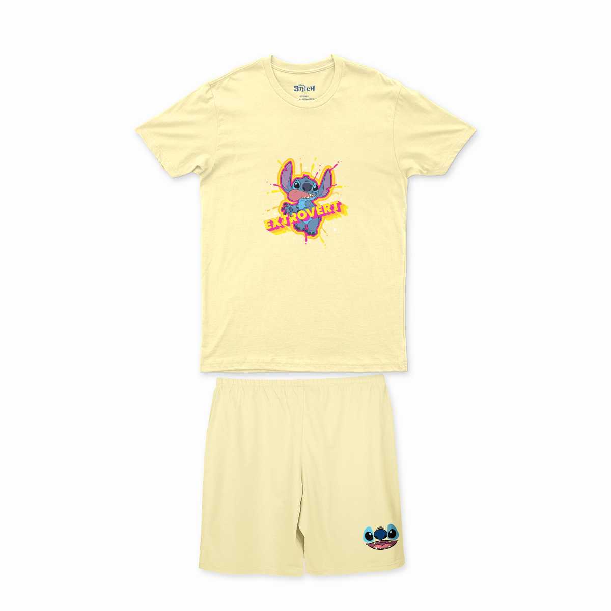 ชุดนอนเด็ก ลาย Stitch ลิขสิทธ์เเท้ เส้นใย 100% cotton แขนสั้น ขาสั้น (014SCCST/YE) สีเหลือง