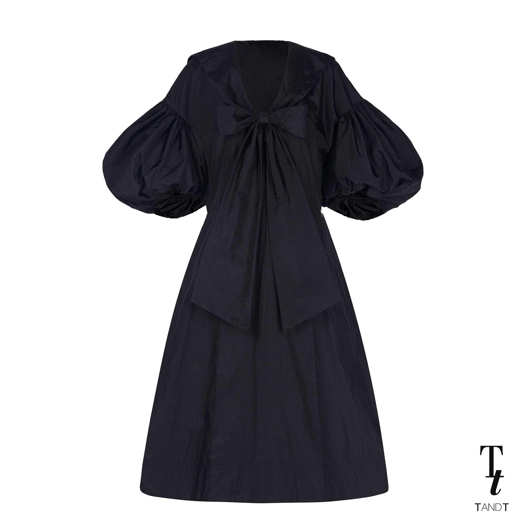 RYOKO -  SAILOR COLLAR PUFF SLEEVES MIDI DRESS