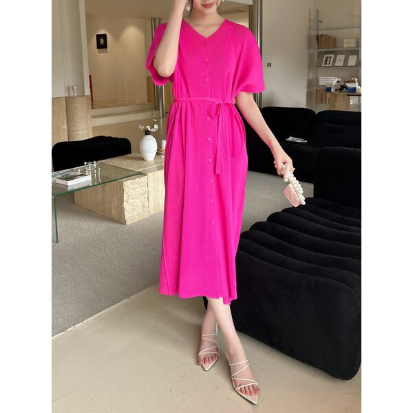 (กดรับคูปอง)CLEARANCE SALE!! 2MUAY รุ่น GJO1804 เดรสอัดพลีทคุณภาพ V NECK DOUBLE LAYER PLEATED DRE...