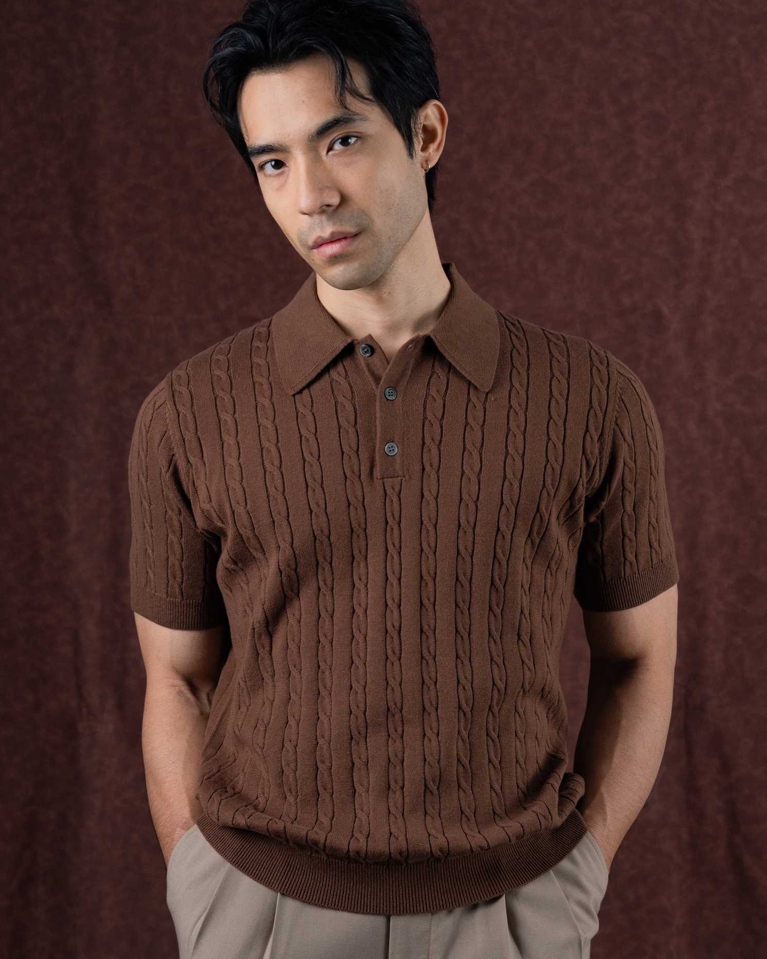 MadetoMature Cable Knitted Polo - Chestnut