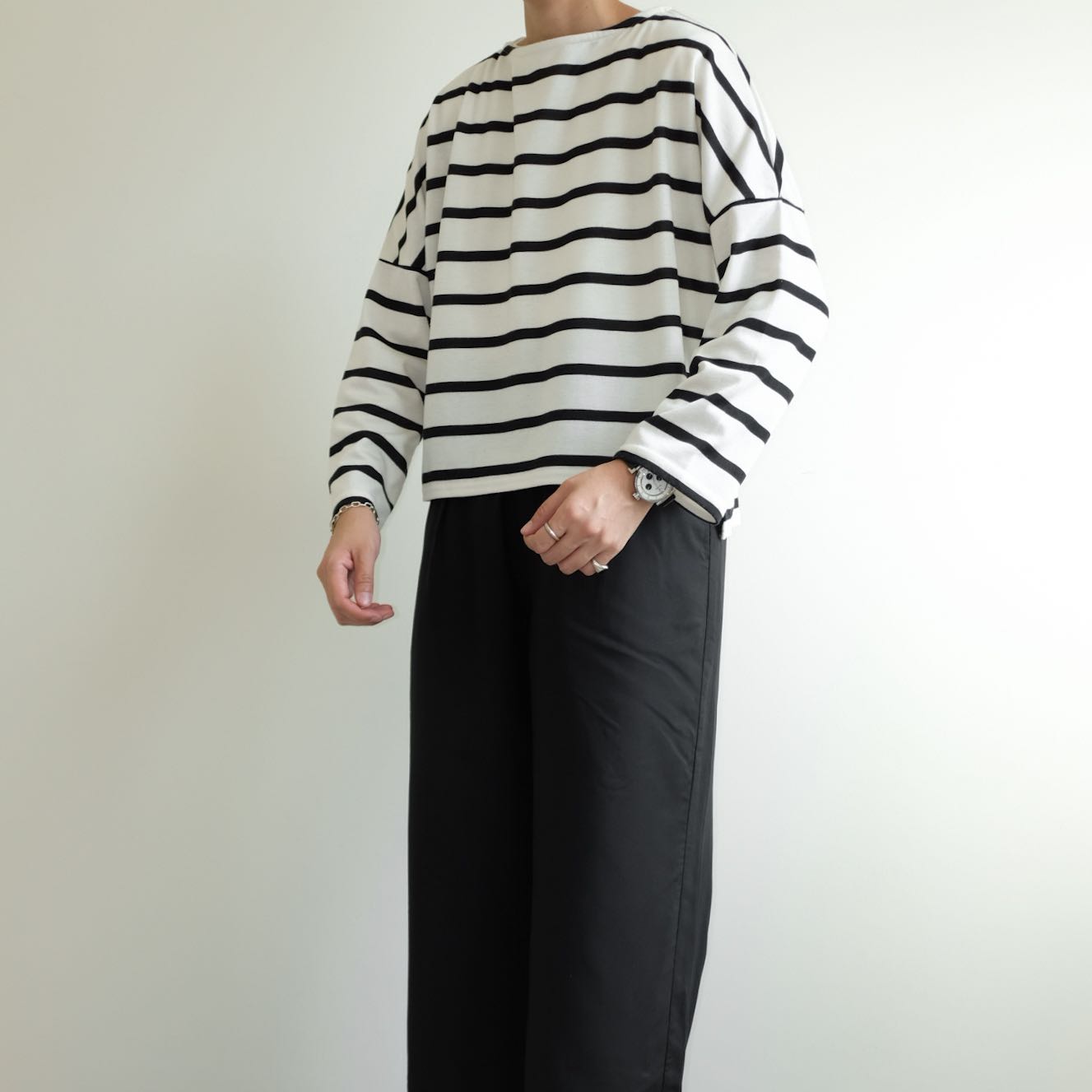 Japanese  Cropped Cotton Oversized Breton Tees