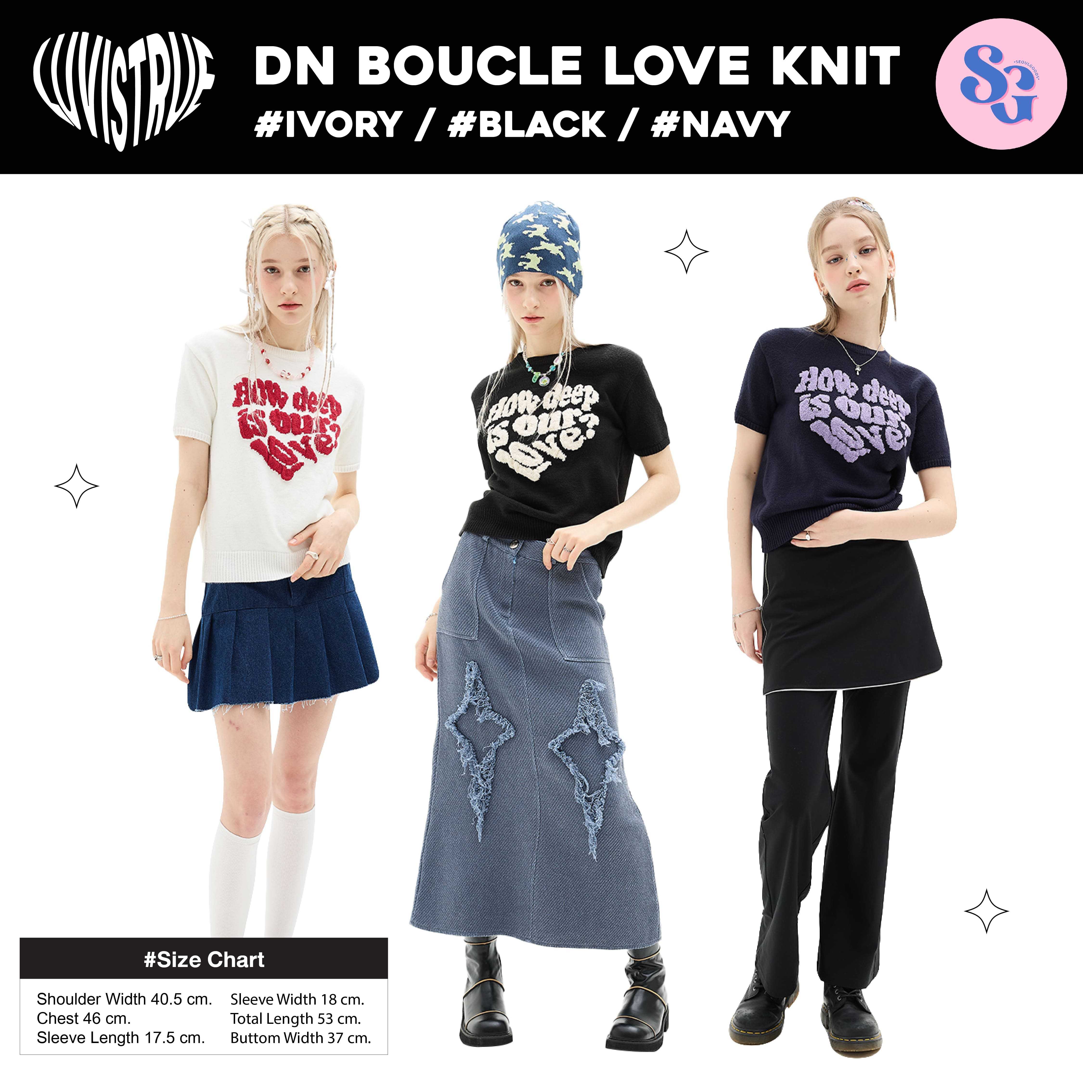 (พร้อมส่ง) เสื้อไหมพรมแขนสั้น LUVISTRUE -  DN BOUCLE LOVE KNIT
