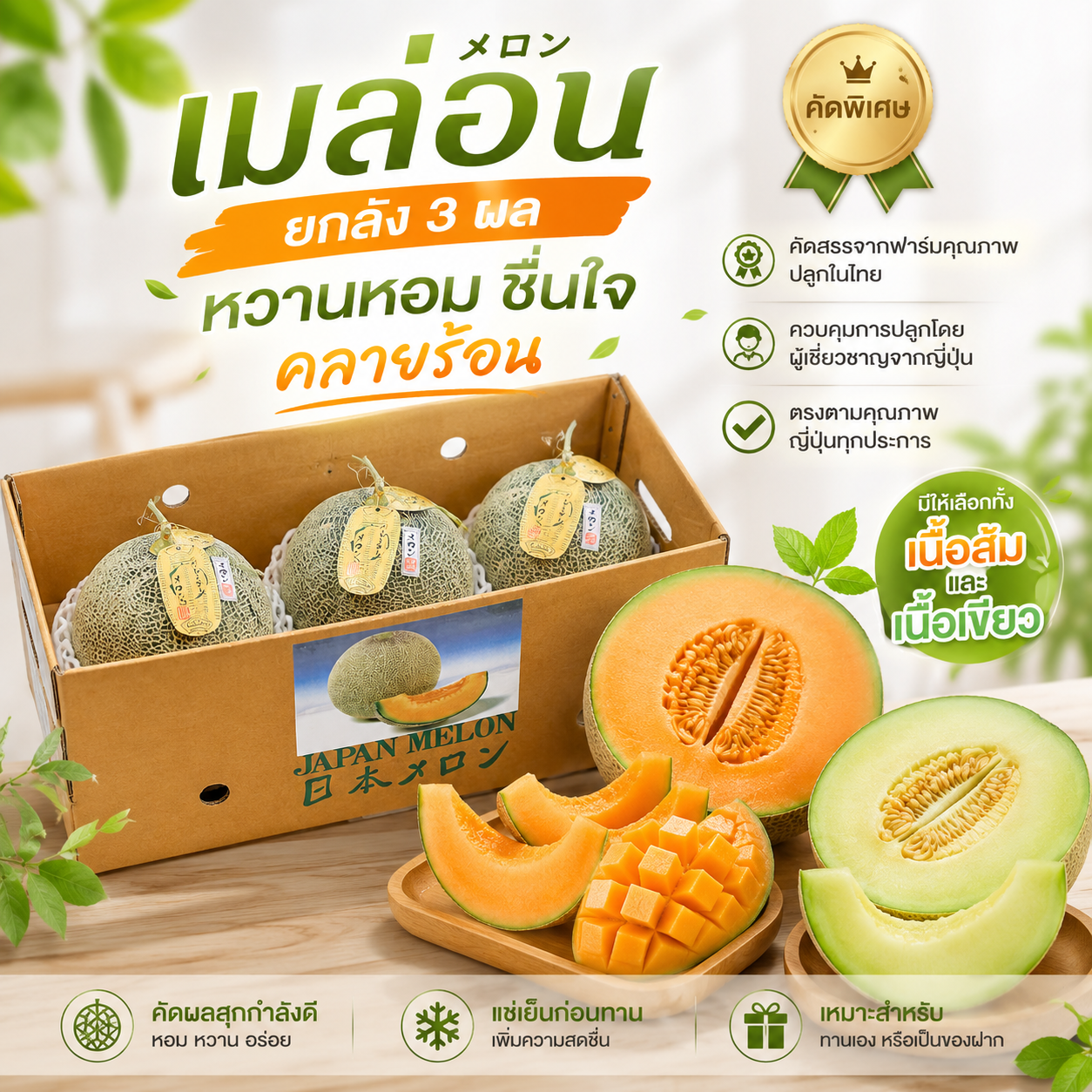 เมล่อนสายพันธุ์ญี่ปุ่น ยกลังใหญ่ 3 ผล