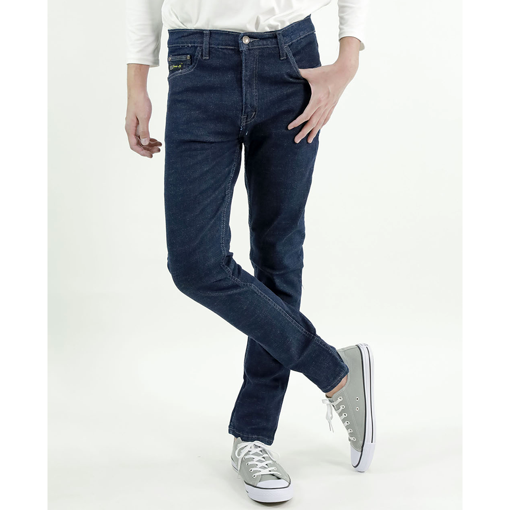 กางเกงยีนส์ ผู้ชาย ทรงกระบอกเล็ก ผ้ายืด สีน้ำเงินเข้ม MEDIA JEANS (SN:SS25)