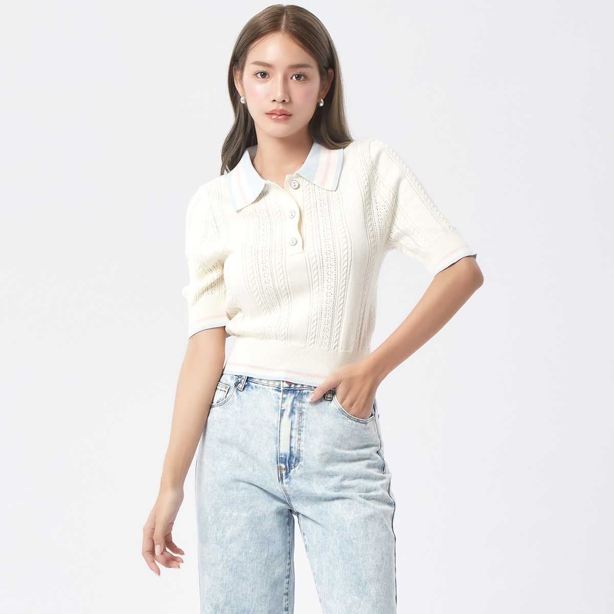 สเวตเตอร์โปโล | Polo Neck Sweater with Triming Detail | 04951