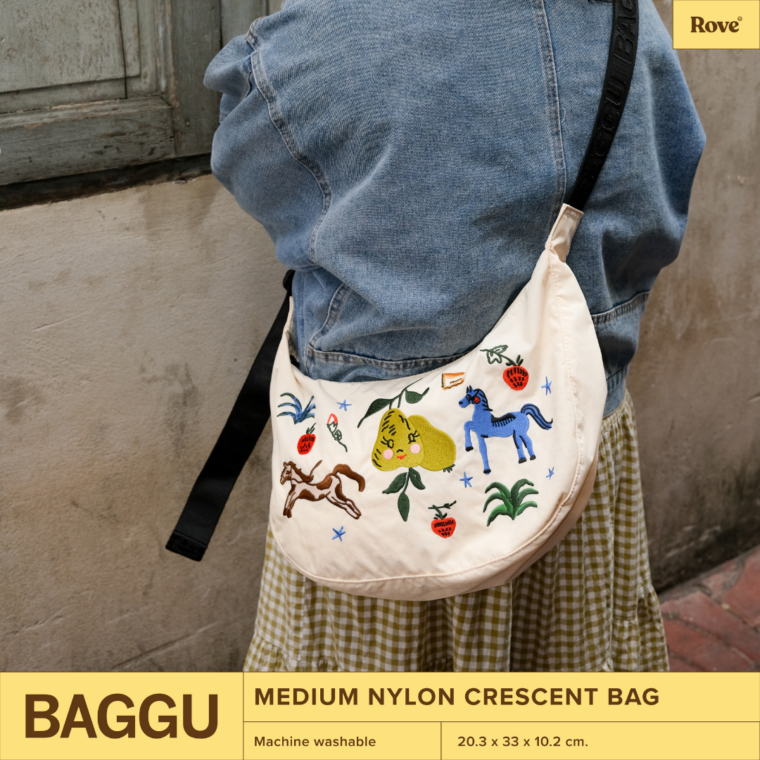BAGGU Medium Crescent Bag - Embroidered Painted Prairie