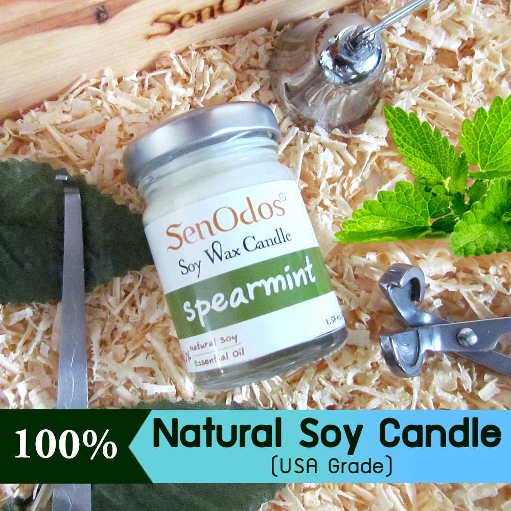 เทียนหอม อโรม่า เทียนหอมสปา Spearmint  Scented Soy Candle Aroma 45 g - กลิ่นสเปียร์มินต์แท้