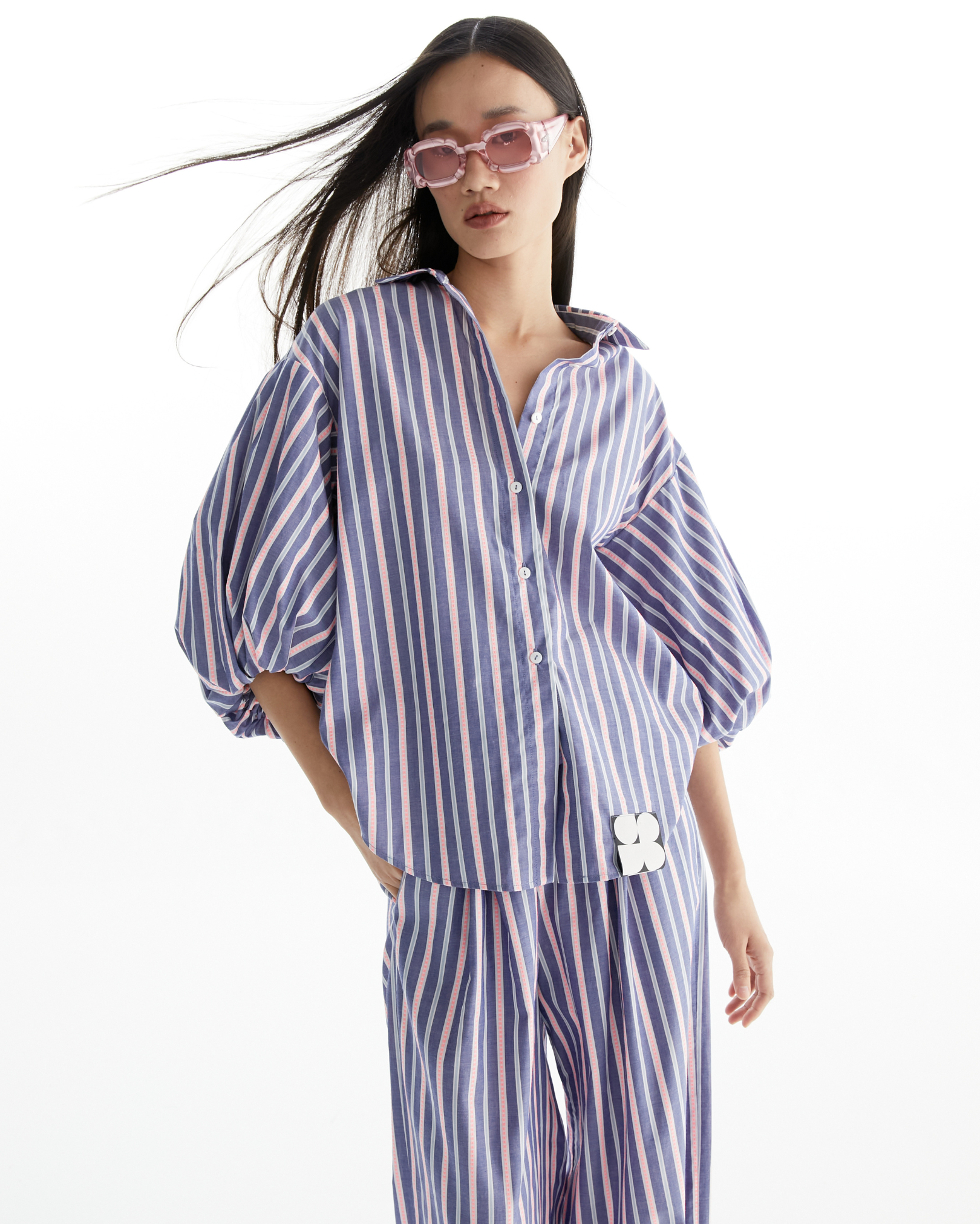 The SRT X14 (TBL240) Balloon Sleeve Striped Shirt