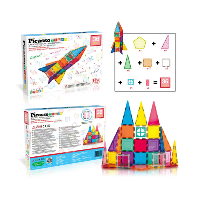 PicassoTiles 36 Pc Rocket Ship Magnetic Building Block Set