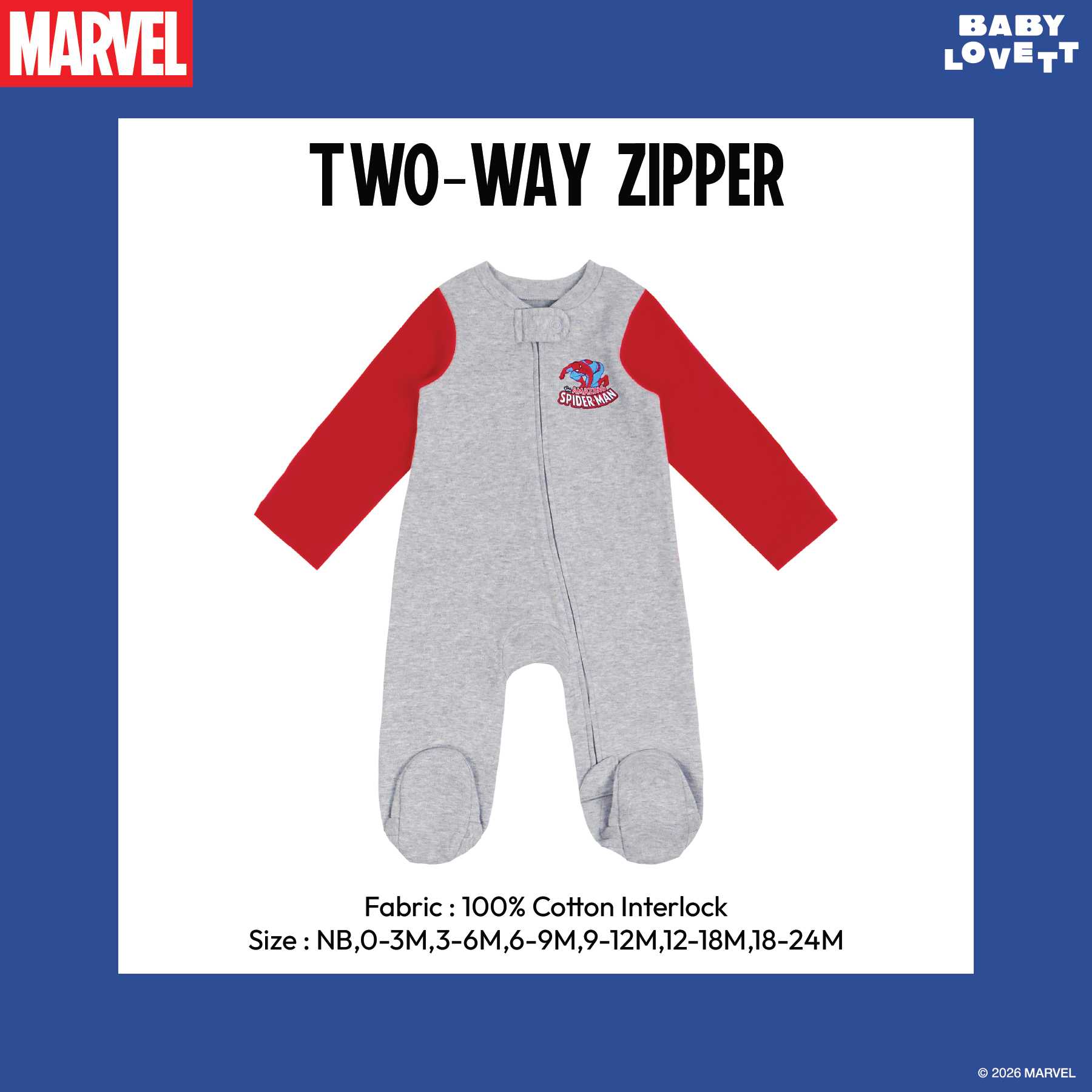 [Babylovett] 23 Spider-Man - Two-Way Zipper ชุดนอนคลุมเท้า