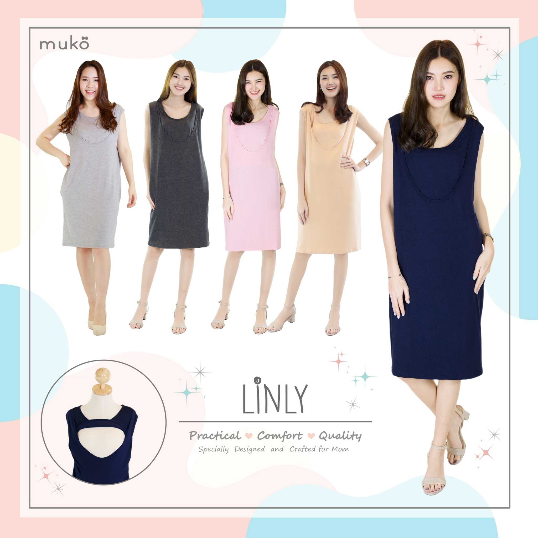 Muko LinLy เดรสเปิดให้นม คลุมท้อง DR09 (Dresses)
