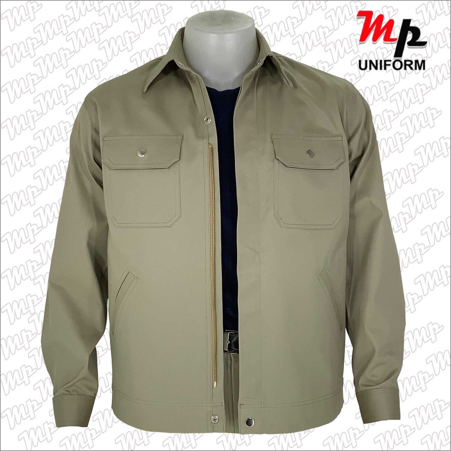 MPJ004-04 เสื้อช่างผ้าเวสปอยท์ ซิปซ่อน แถบสะท้อนแสงหลัง สีกากี