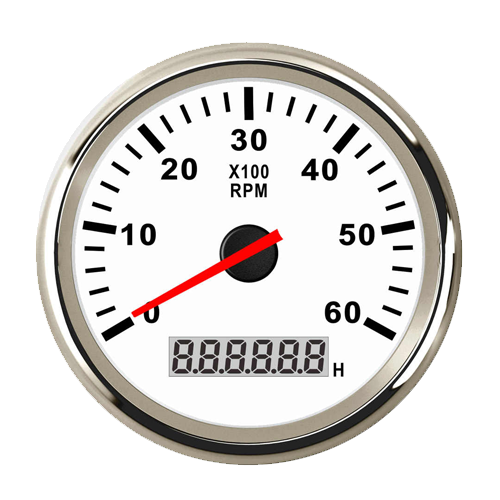 04519-INW เกจวัดรอบ Tachometer 8000 RPM + Digital hourmeter หน้าปัดสีขาว ขอบสแตนเลส
