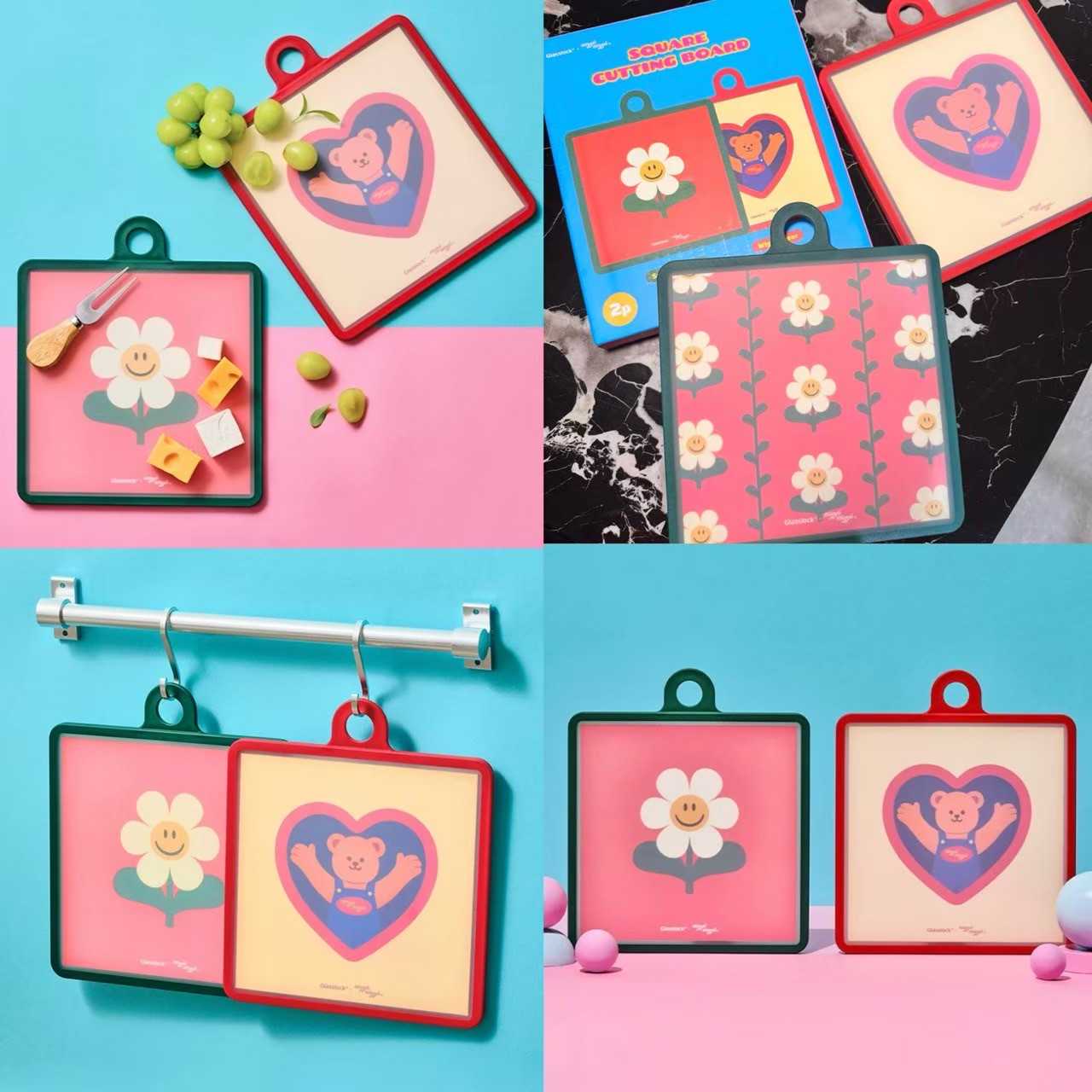 🌈 (เซต 2 ชิ้น) เขียงน่ารัก Wiggle Wiggle x Glasslock เขียงหั่นผัก ผลไม้ ห้องครัว cutting board