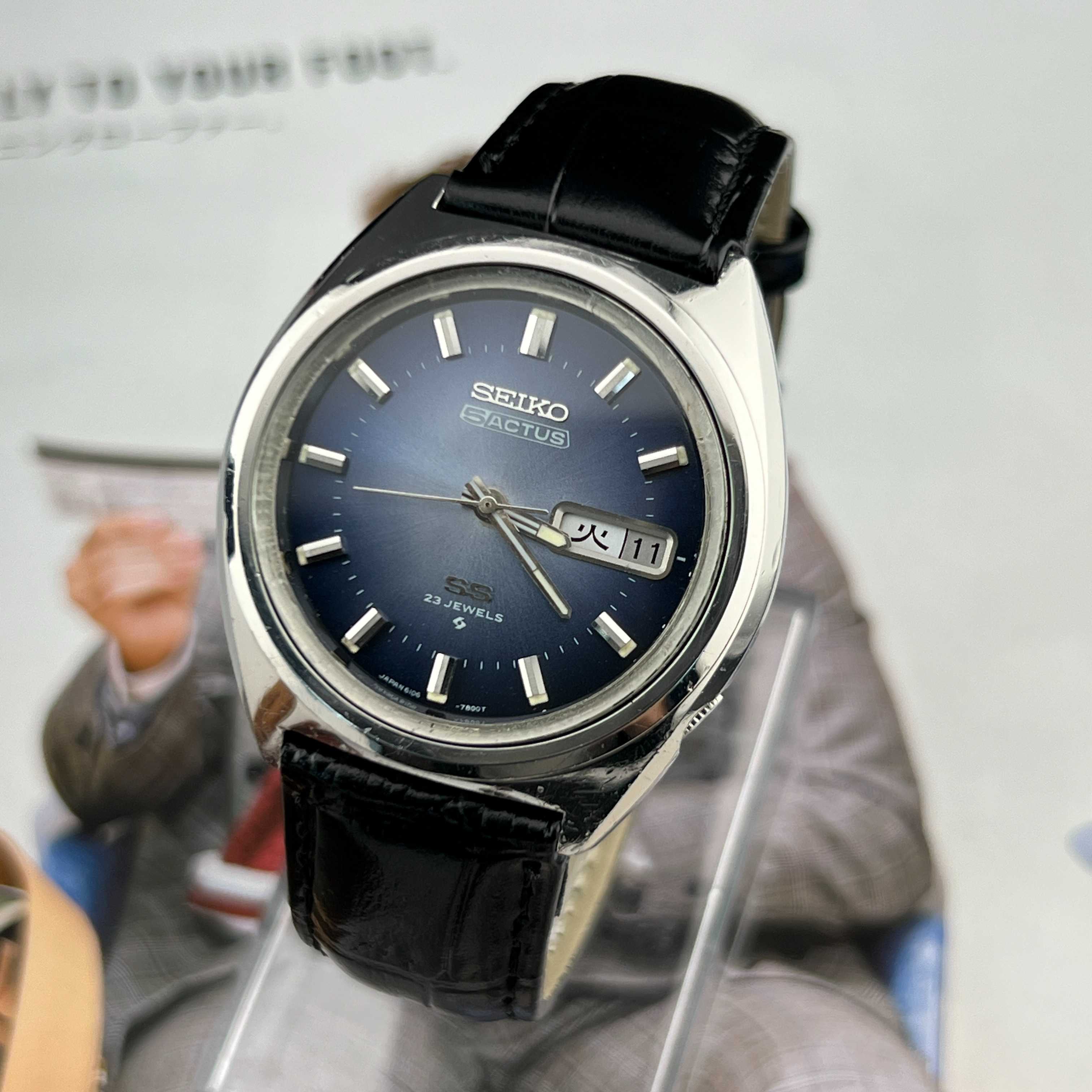 Vintage Seiko 5Actus SS Automatic 23Jewels Navy Dial Ref.6106-7520 Days/Date Kanji JDM Japan 1974