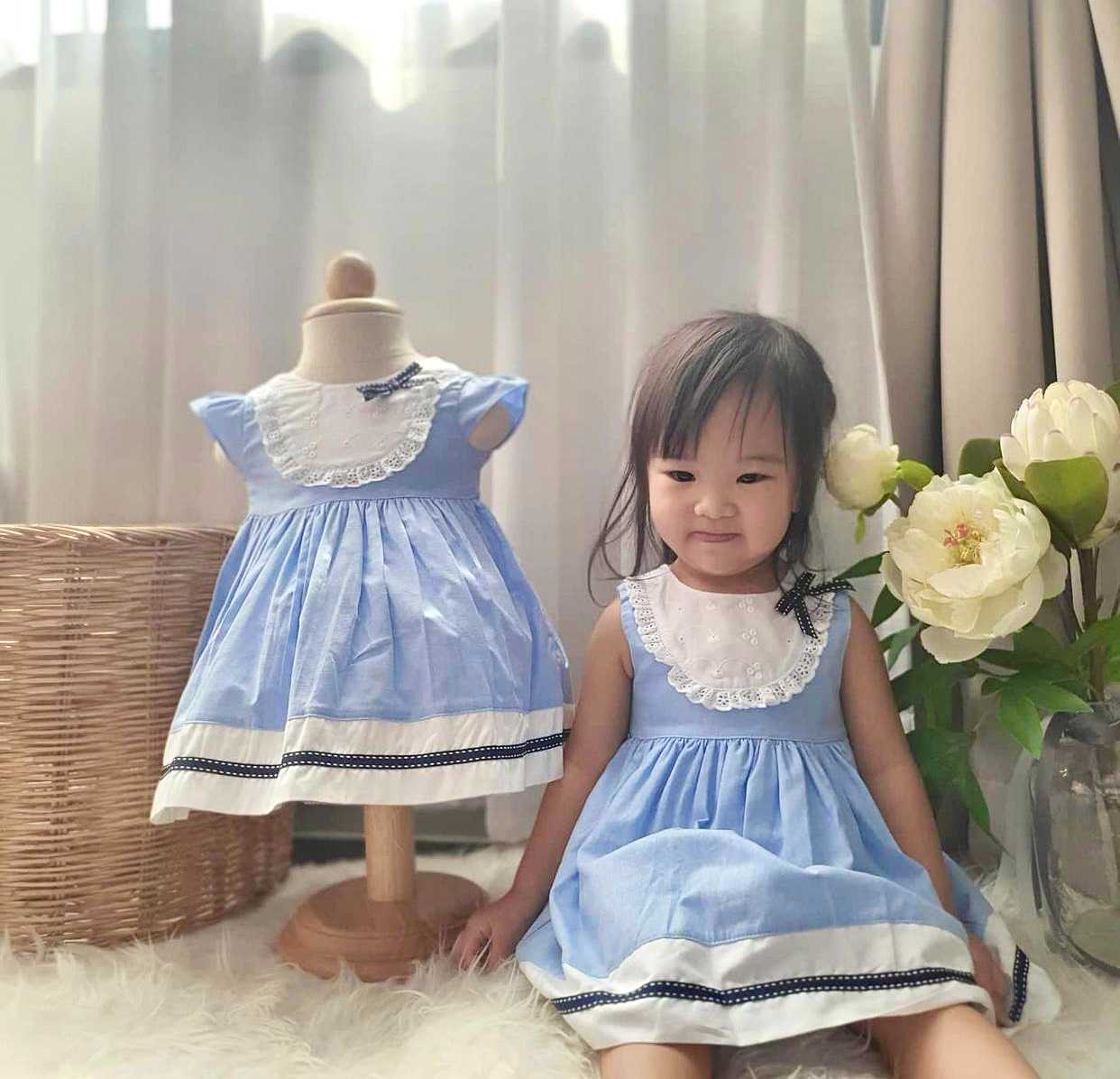( DS0012 ) เสื้อผ้าเด็กผู้หญิง ชุดเด็กผู้หญิง ชุดเดรสเด็กผู้หญิง เดรสเด็ก อลิส สีฟ้า 6-10 ปี