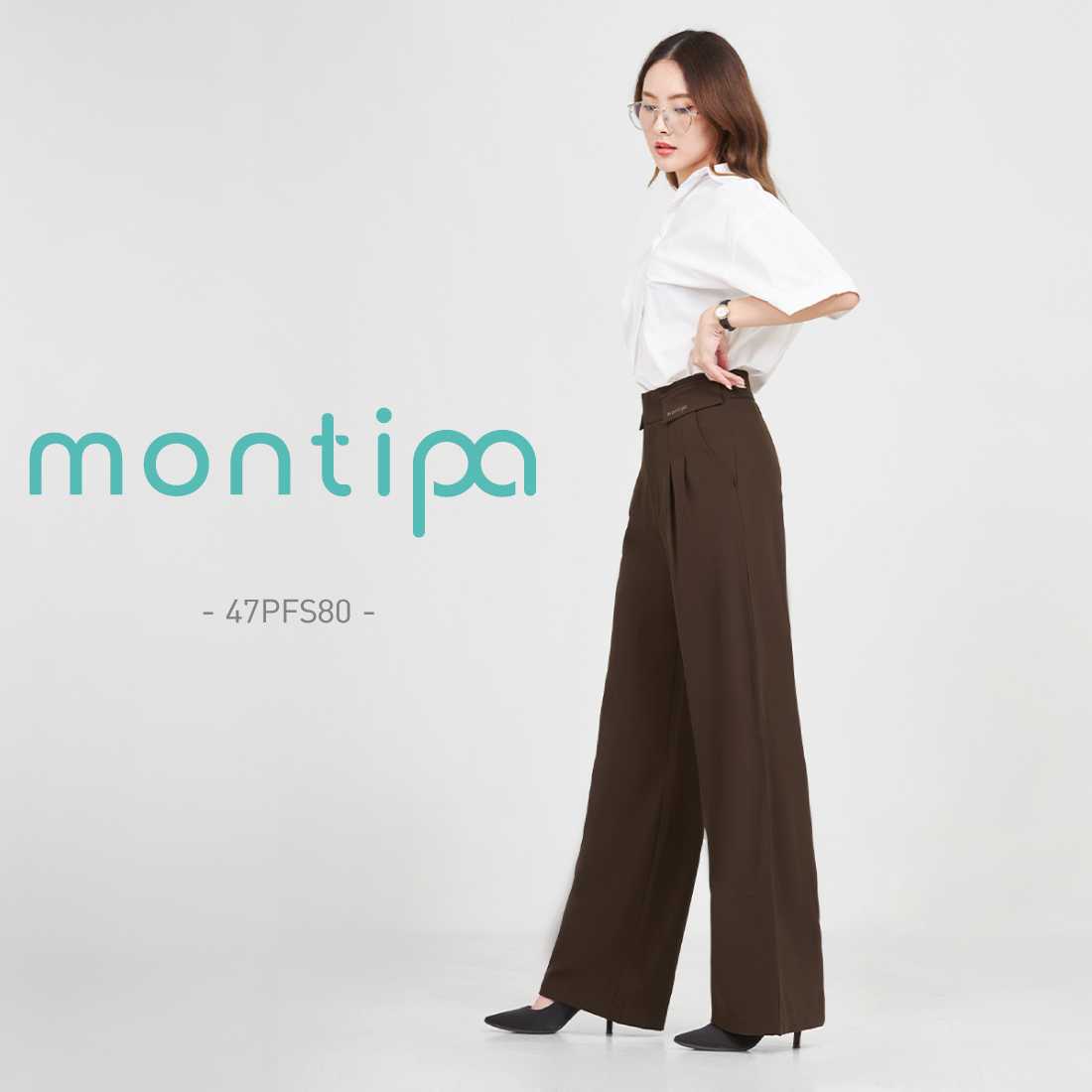Montipa กางเกงทรงกระบอก ดีเทลแต่งฝากระเป๋า ปักโลโก้ Montipa เนื้อผ้า Iron Free 47PFS80
