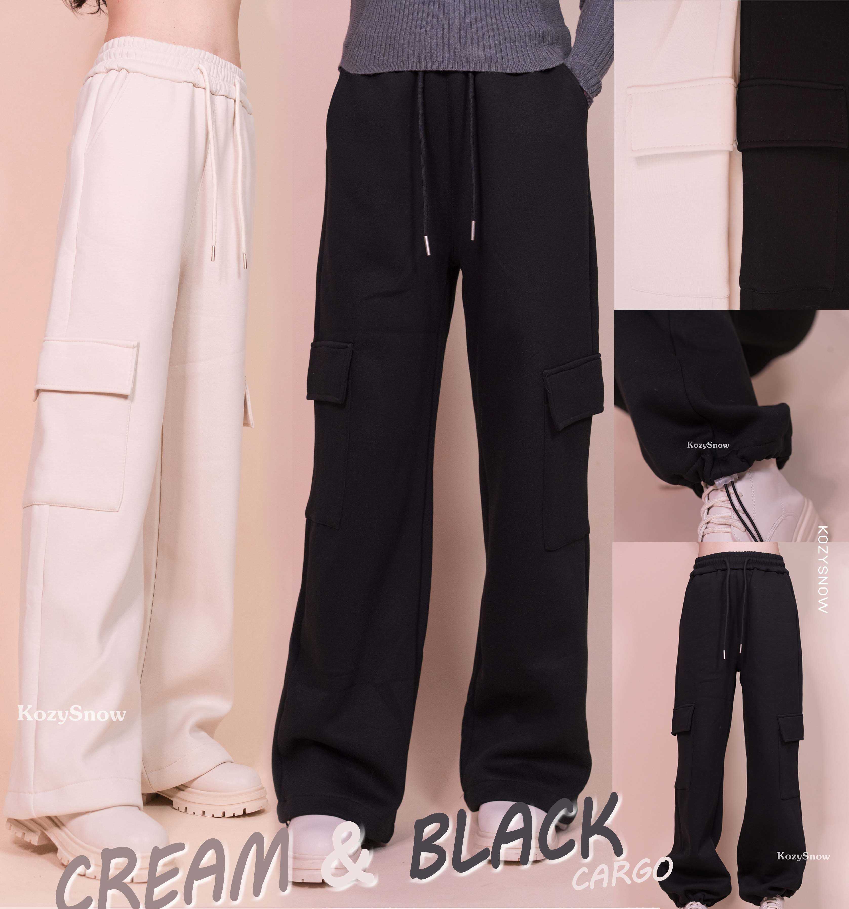 P21 Cream & Black Cargo กางเกงคาร์โก้ 2 สี ดำ ครีม