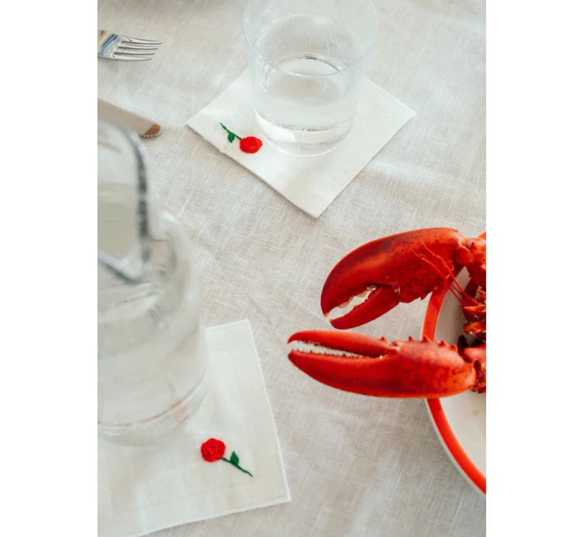 Rose Embroidery Coaster Set