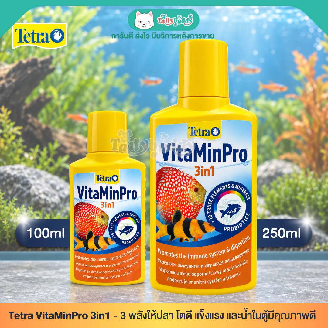 Tetra VitaMinPro 3in1 น้ำยาบำรุงปลา ดูแลน้ำ เสริมวิตามิน แร่ธาตุ โปรไบโอติก สำหรับตู้ปลาน้ำจืด