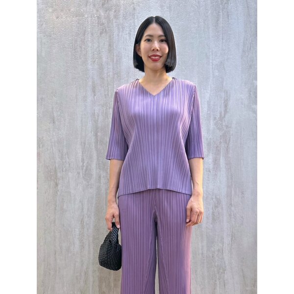 อก42 ยาว23นิ้ว 2MUAY GM8820 เสื้ออัดพลีทคอวีแขนสั้น ผ่าชายข้าง V NECK SHORT SLEEVE PLEATED TOP 15...