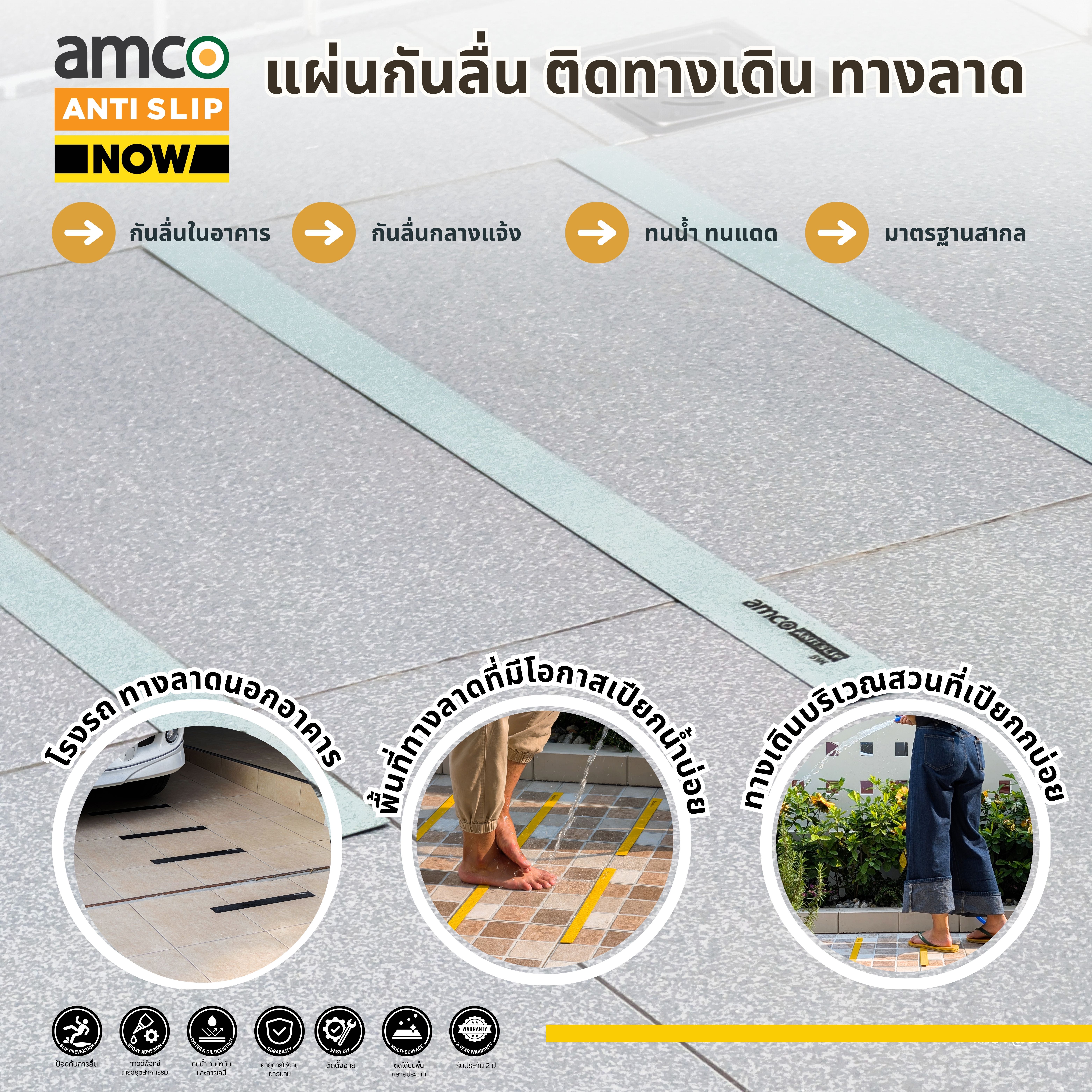 แผ่นกันลื่น amco ANTI-SLIP NOW ! แผ่นกันลื่นติดตั้งเองได้ (สำหรับทางเดิน ขนาด 50x3 cm.) - (Pack 4)