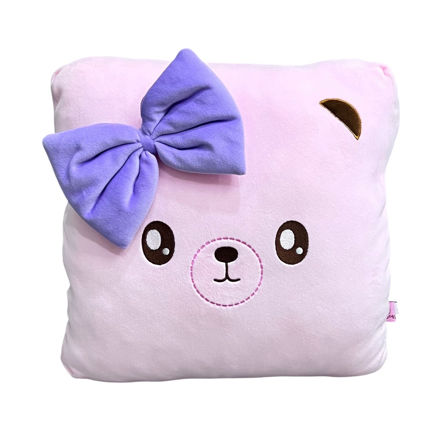หมอนตุ๊กตา หมอนสอดมือ สีชมพูแต่งโบว์ cheery bear