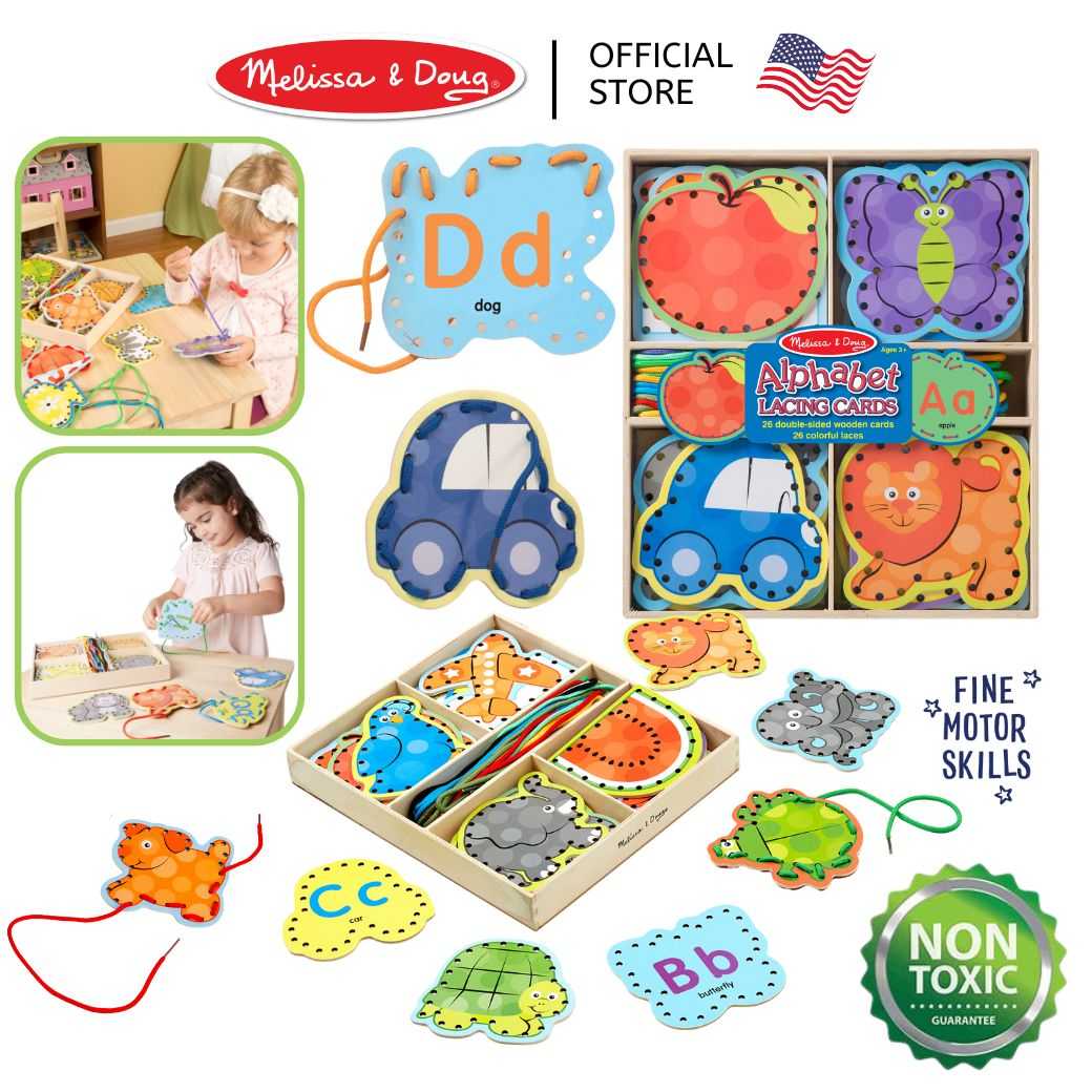 (ของแท้ USA) ของเล่นร้อยเชือก ตัวอักษร abc Wooden Alphabet A-Z Lacing Card Melissa & Doug 9490