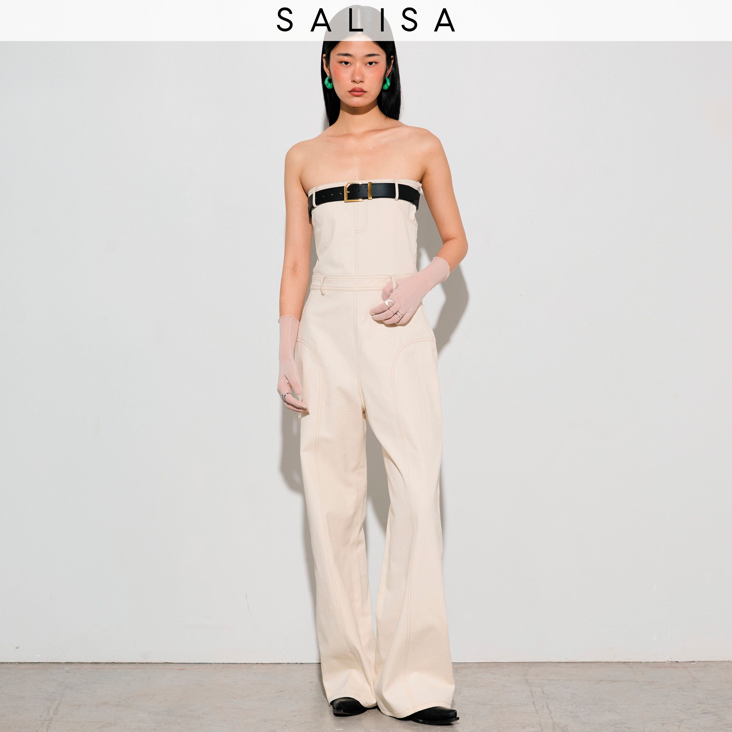 JUMPSUIT FW24 Ivory (belt separate) จั๊มสูทเกาะอก (เข็มขัดซื้อแยก)