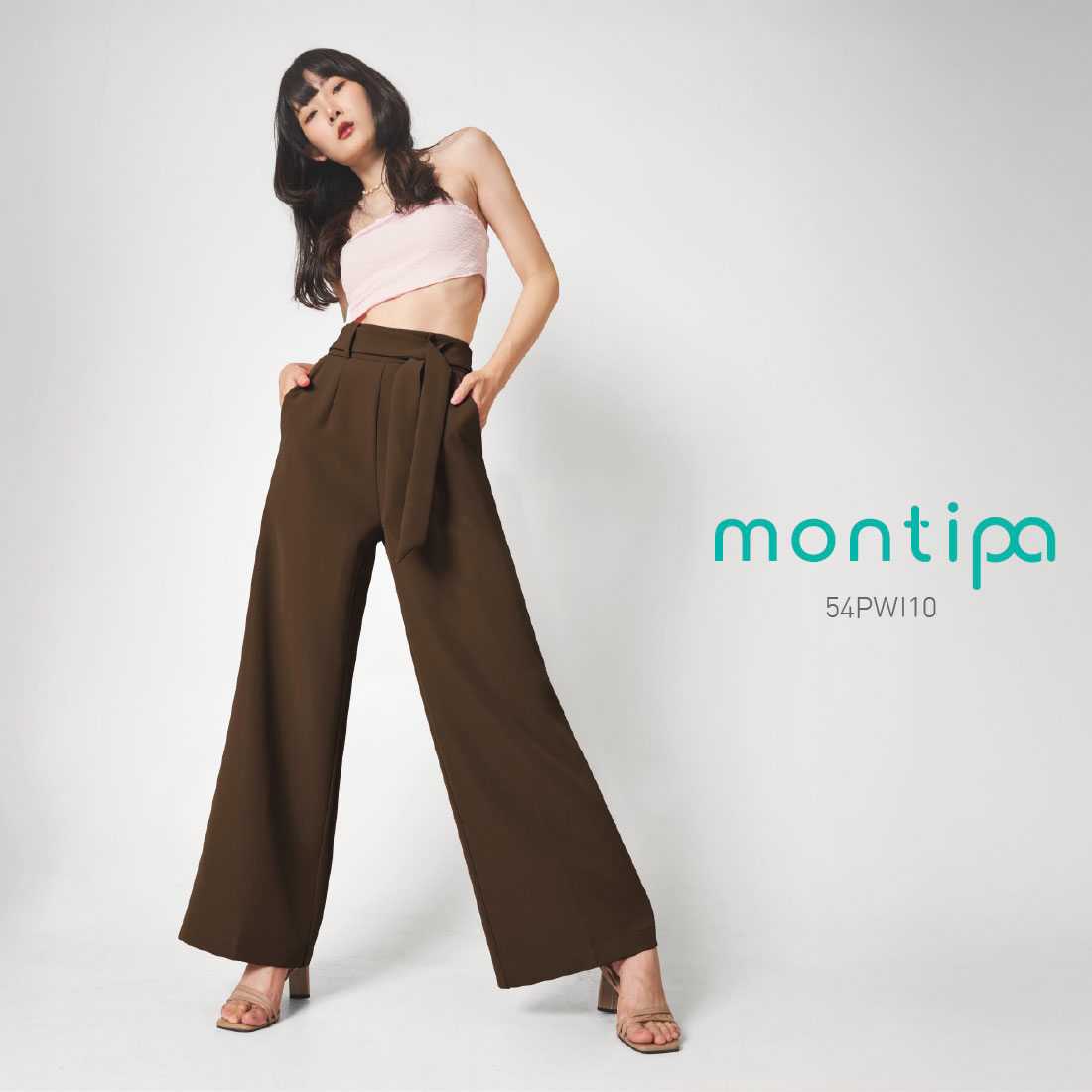 Montipa กางเกงขากระบอก กางเกงผู้หญิง กางเกงทำงาน เก็บทรง เนื้อนุ่ม ใส่สบาย 54PWI10