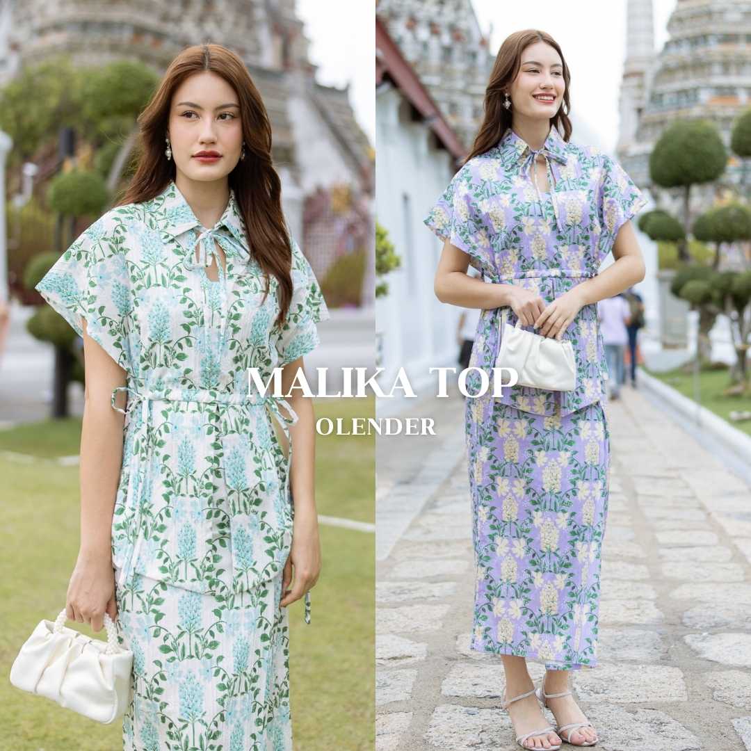 Malika Top Olender set เสื้อเบลาส์เอวรูดเข้าเซ็ตกับกระโปรงผ้าถุง
