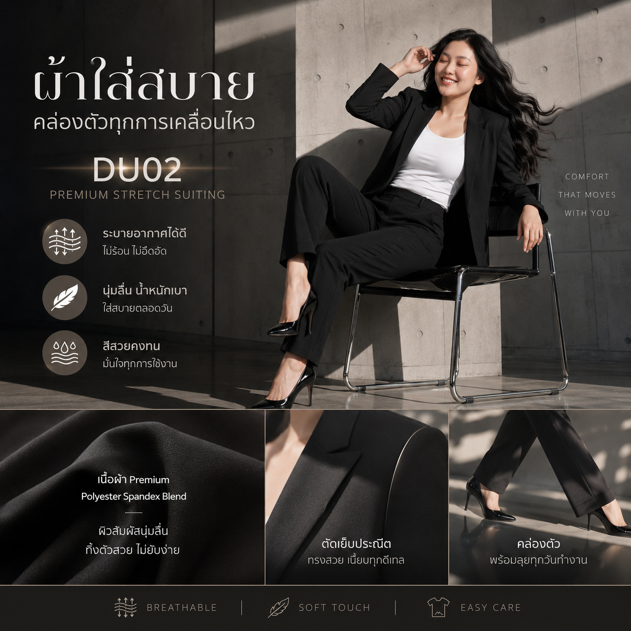 สูทผู้หญิง ชุดสูททำงานสีดำ S-6XL | เสื้อสูท กางเกง กระโปรง เลือกซื้อแยกชิ้น | รุ่น DU02 Luxe