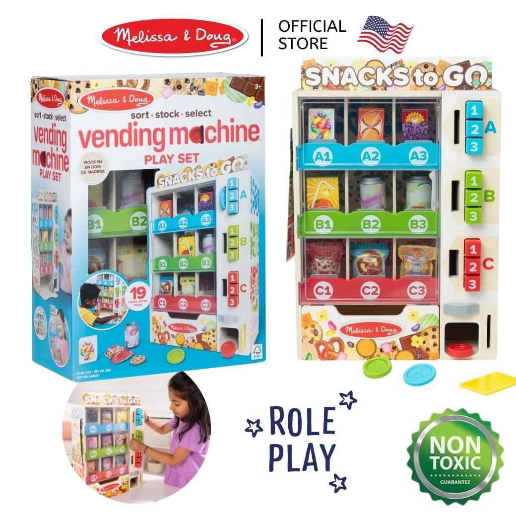 (ของแท้ USA) ตู้ขายของหยอดเหรียญ ลูกเล่นเพียบ Wooden Vending Machine Play Set Melissa & Doug 32400