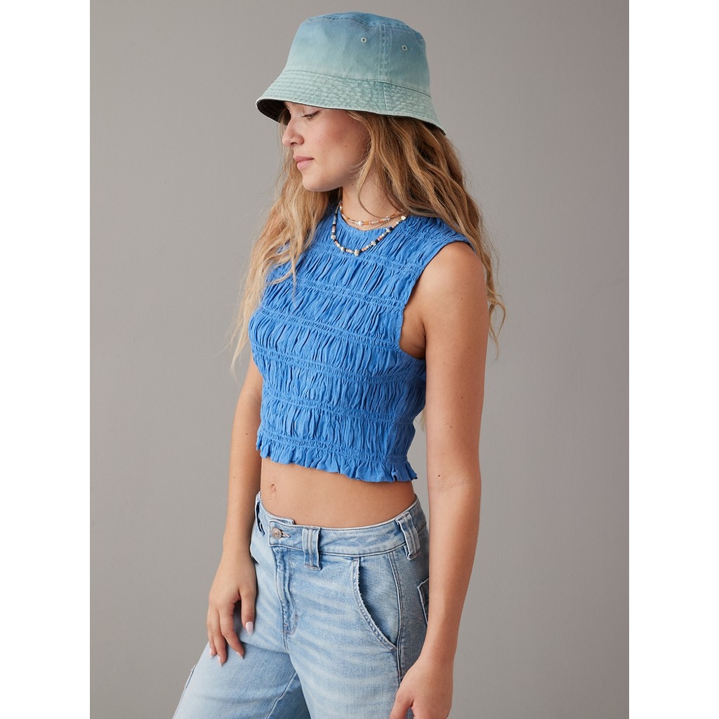 American Eagle เสื้อกล้ามผู้หญิง 5158 VARIEGATED SMOCKED TANK สี POWDER BLUE - 035-5158-465