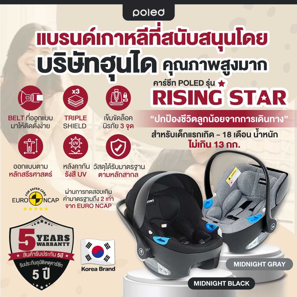 (แบรนด์เกาหลี สนับสนุนโดยฮุนได)POLE Rising Starคาร์ซีทเด็กแรกเกิด คุณภาพระดับโลก ประกัน5ปี (คุ้มค่า)