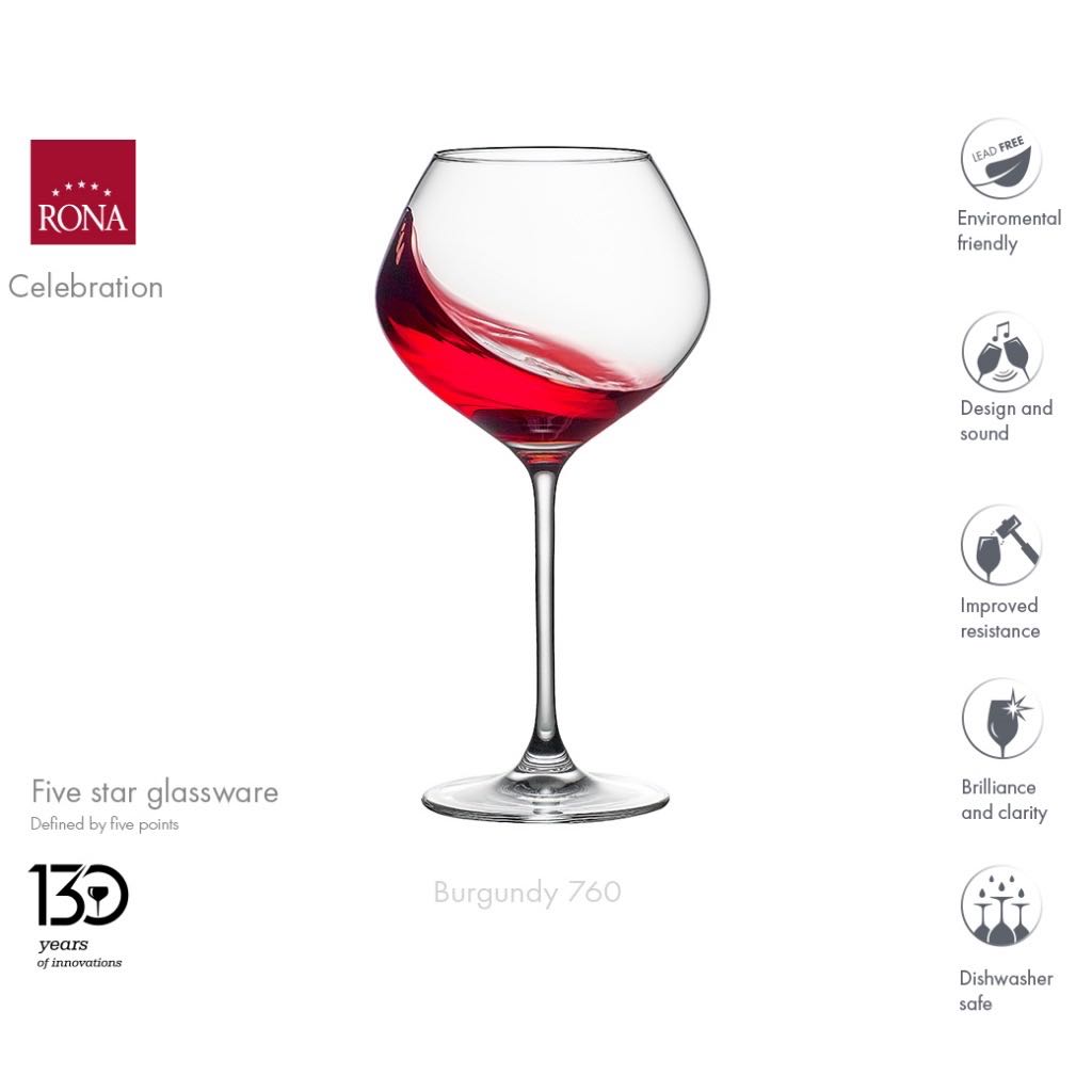 (กล่อง 6 ใบ) แก้วไวน์ Celebration Burgundy 760 ml